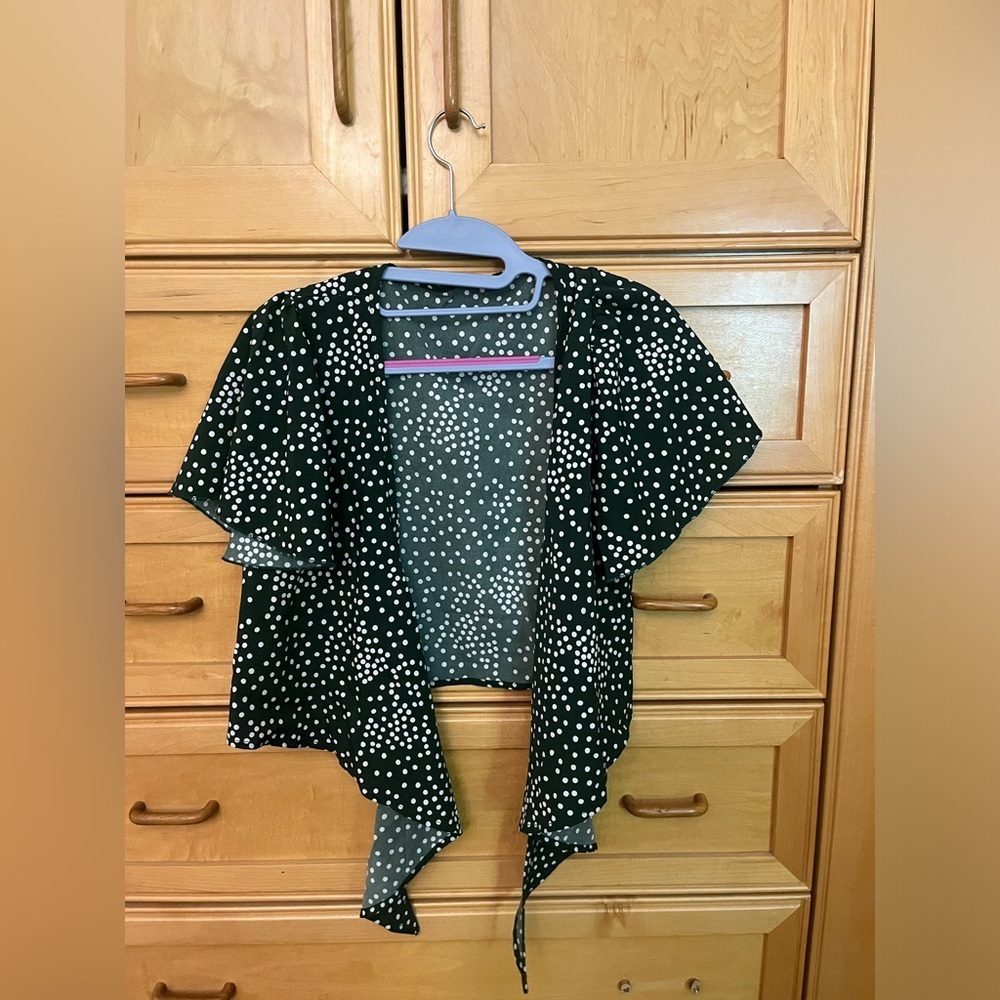 Cute summer short sleeve green wrap shirt / coverup